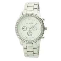Medium Round Face With Stones Lady Link Watch.