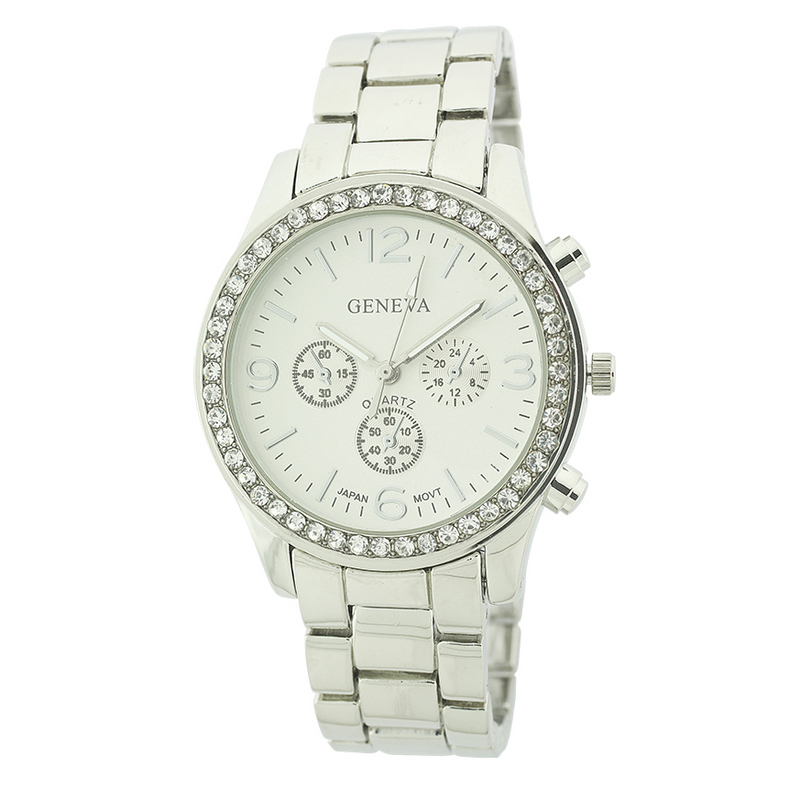 Medium Round Face With Stones Lady Link Watch.