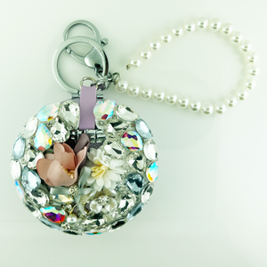 Circle Flower Crystal Mirror key chain