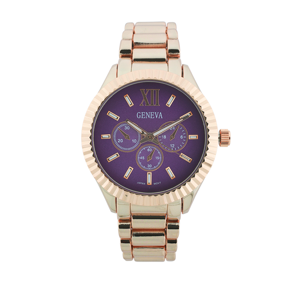 Round Face Lady Link Watch With Gear Tooth Dial(Rosegold)