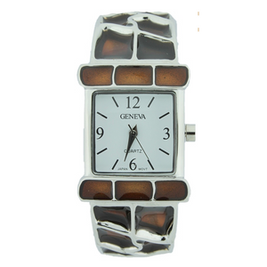 MULTI ENAMEL BANGLE CUFF WATCH(Silver Face)