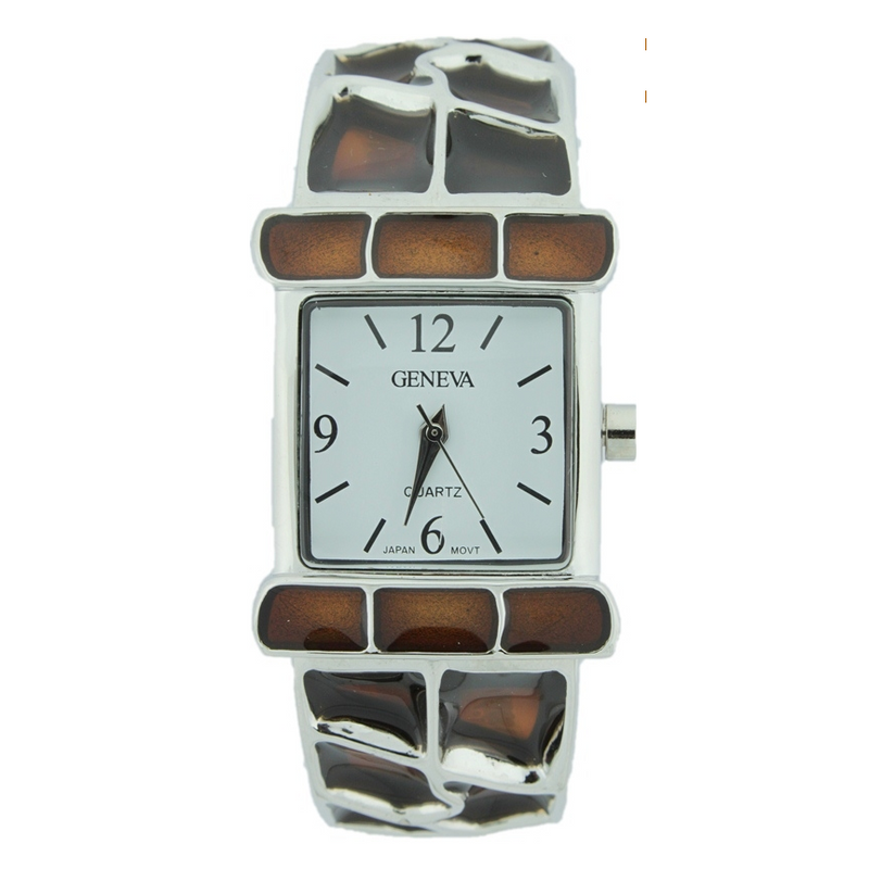 MULTI ENAMEL BANGLE CUFF WATCH(Silver Face)