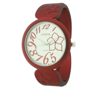 Round Face Matte Finish Cuff Watch With Flower Print