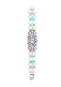 SQUARE FACE WITH CRYSTAL AROUND, 2 ROWS OF PEARLS BRACELET WATCH