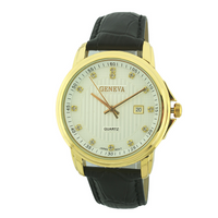 Round Face Genuine Leather Watch, 20M Water Resistant（Gold）