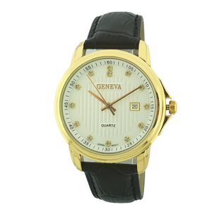 Round Face Genuine Leather Watch, 20M Water Resistant（Gold）