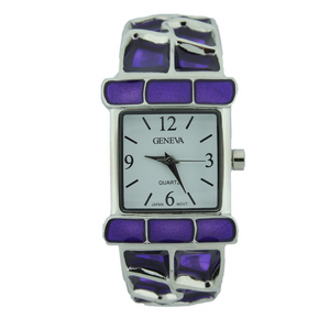 MULTI ENAMEL BANGLE CUFF WATCH(Silver Face)