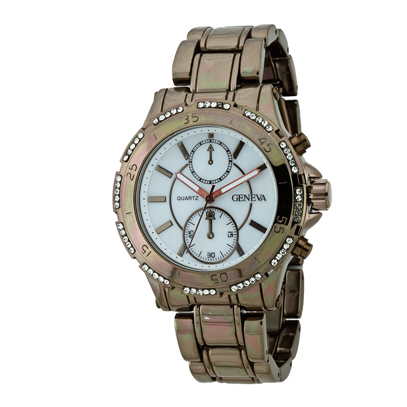 ROUND FACE LADY METAL LINK WATCH