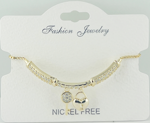 "key" "heart" C.Z crystal adjustable bracelet