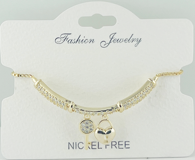 "key" "heart" C.Z crystal adjustable bracelet