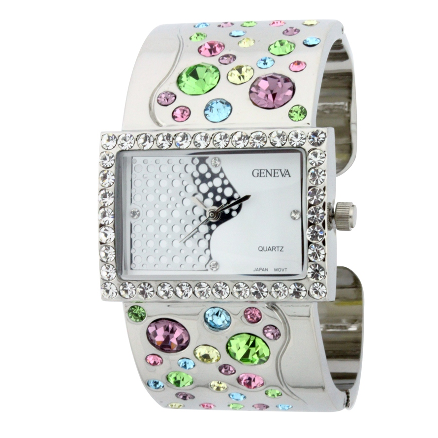 MUILT CRYSTAL CUFF WATCH(Silver)