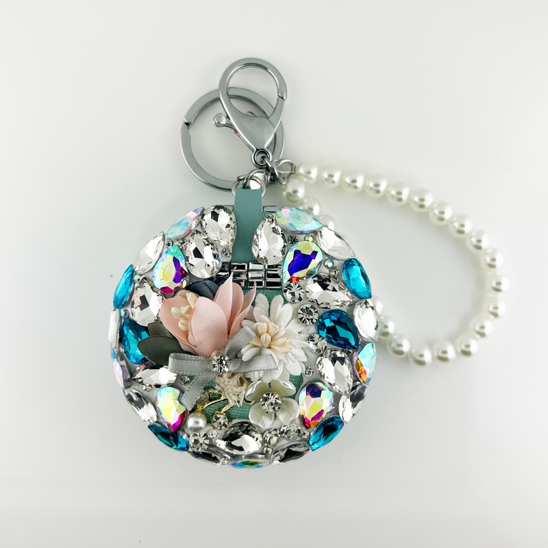 Circle Flower Crystal Mirror key chain