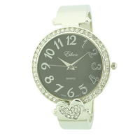 Round Face Arabic Cuff Watch With Heart On Band.