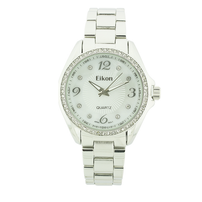 Round Face With Stone Lady Link Watch.