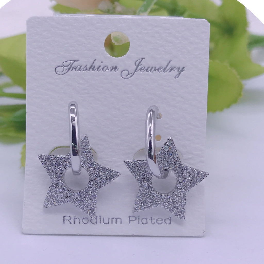 "Star" Shape C.Z Rhodium Plated Crystal Earring