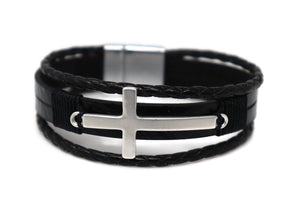 Leather matte finish cross Magnetic Clasp Bracelet