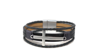 Leather matte finish cross Magnetic Clasp Bracelet