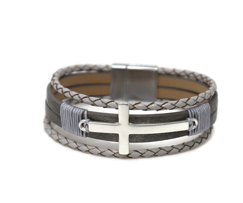 Leather matte finish cross Magnetic Clasp Bracelet