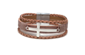 Leather matte finish cross Magnetic Clasp Bracelet