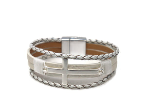 Leather matte finish cross Magnetic Clasp Bracelet