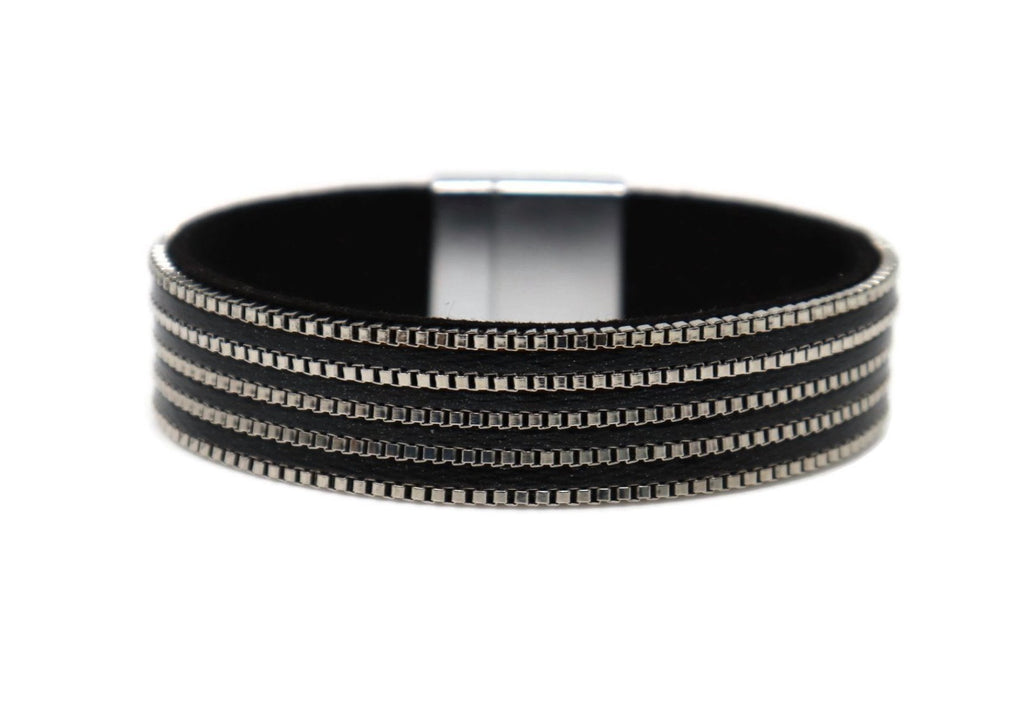 Leather Narrow Fashion Bracelet Magnetic Clasp
