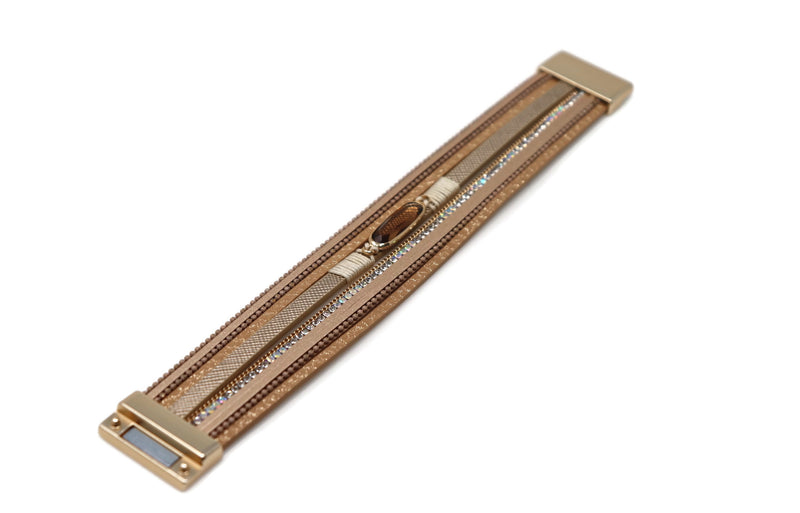 Multiple Layers Crystal Strap Leather Necklace Magnetic Clasp