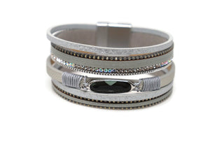 Multiple Layers Crystal Strap Leather Necklace Magnetic Clasp