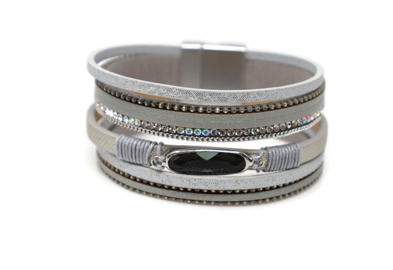 Multiple Layers Crystal Strap Leather Necklace Magnetic Clasp