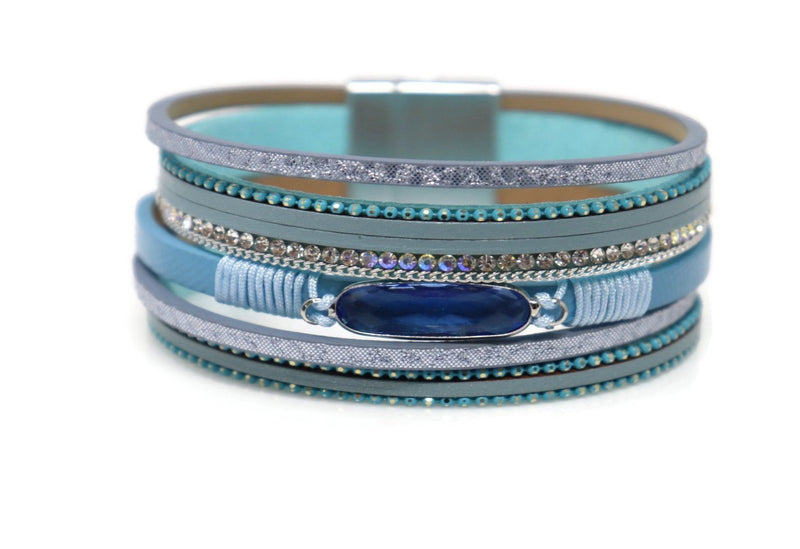 Multiple Layers Crystal Strap Leather Necklace Magnetic Clasp