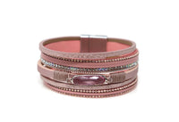 Multiple Layers Crystal Strap Leather Necklace Magnetic Clasp
