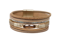Multiple Layers Crystal Strap Leather Necklace Magnetic Clasp