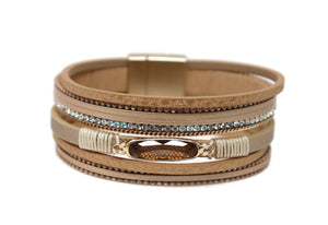 Multiple Layers Crystal Strap Leather Necklace Magnetic Clasp