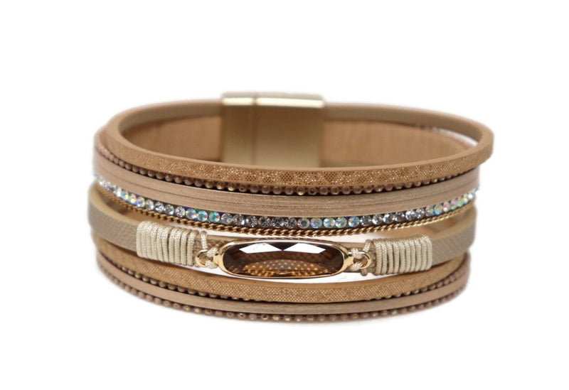 Multiple Layers Crystal Strap Leather Necklace Magnetic Clasp