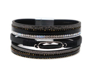 Multiple Layers Crystal Strap Leather Necklace Magnetic Clasp