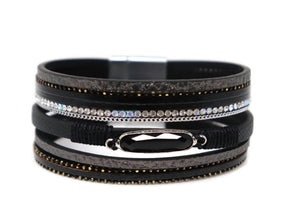 Multiple Layers Crystal Strap Leather Necklace Magnetic Clasp