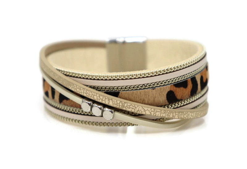 Animal Print Style Twist Knot Leather Magnetic Clasp Bracelet