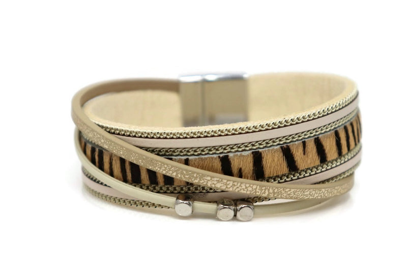 Animal Print Style Twist Knot Leather Magnetic Clasp Bracelet