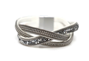 Leather Crystal Twist Knot Bracelet Magnetic Clasp