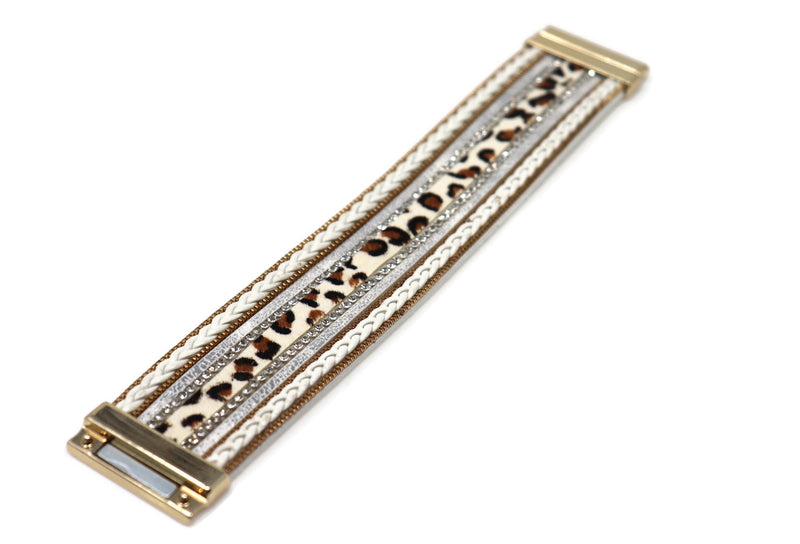 Animal Print Crystal strap Leather Magnetic Clasp Bracelet