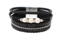 Crystal Strap Pearl Design Leather Necklace Magnetic Clasp