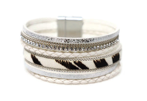 Crystal Leather Wide Bracelet Magnetic Clasp