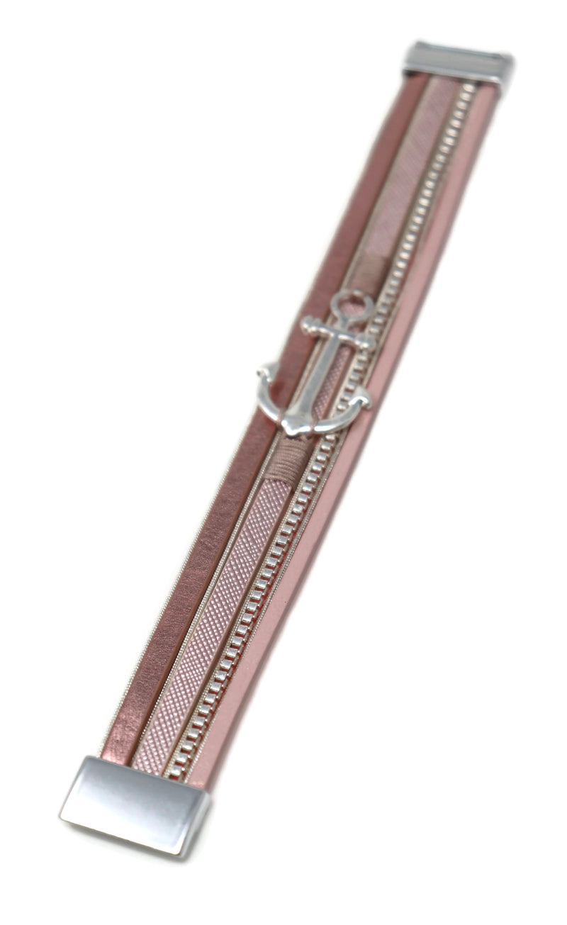 Leather Fashion Anchor Charm Bracelets with Magnetic Clasp.