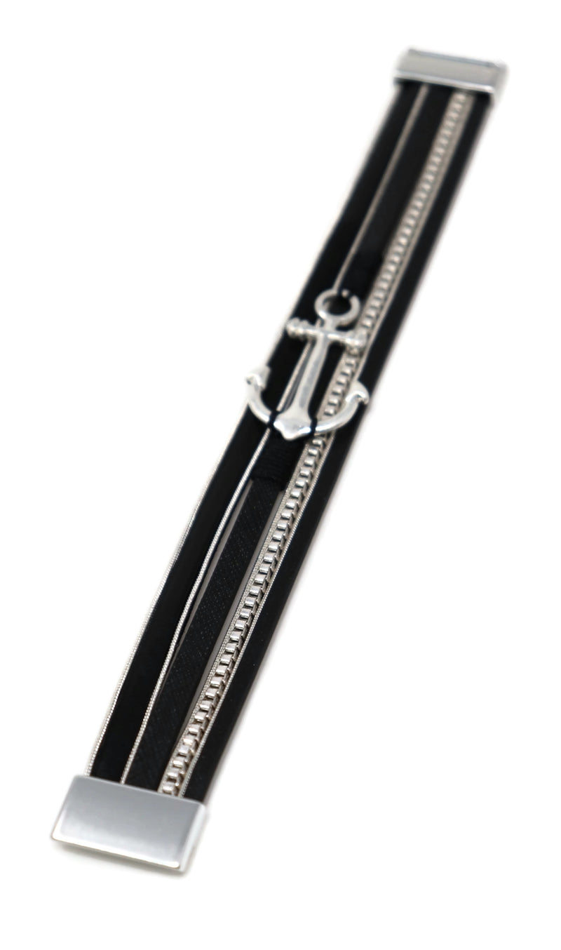 Leather Fashion Anchor Charm Bracelets with Magnetic Clasp.