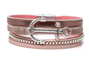 Leather Fashion Anchor Charm Bracelets with Magnetic Clasp.