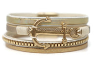 Leather Fashion Anchor Charm Bracelets with Magnetic Clasp.