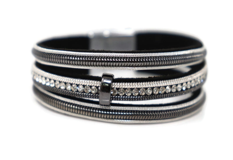 Crystal Three layers leather Bracelet Magnetic Clasp