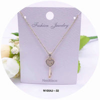 Heart Shape Key Pendant Crystal Necklace