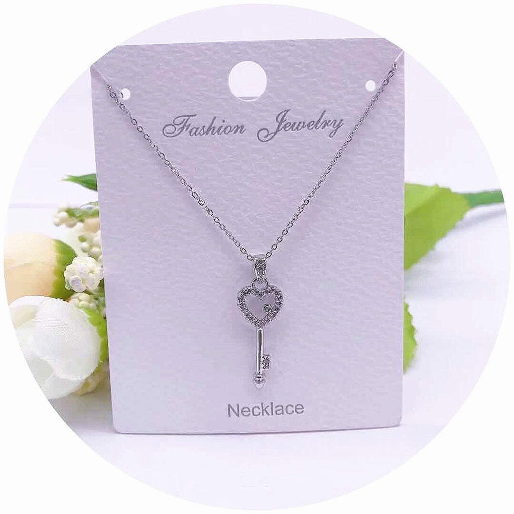 Heart Shape Key Pendant Crystal Necklace