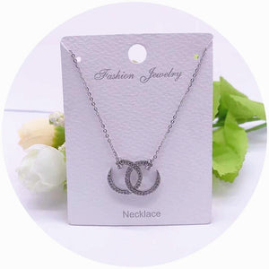 Double "C" Design Crystal Pendant Necklace