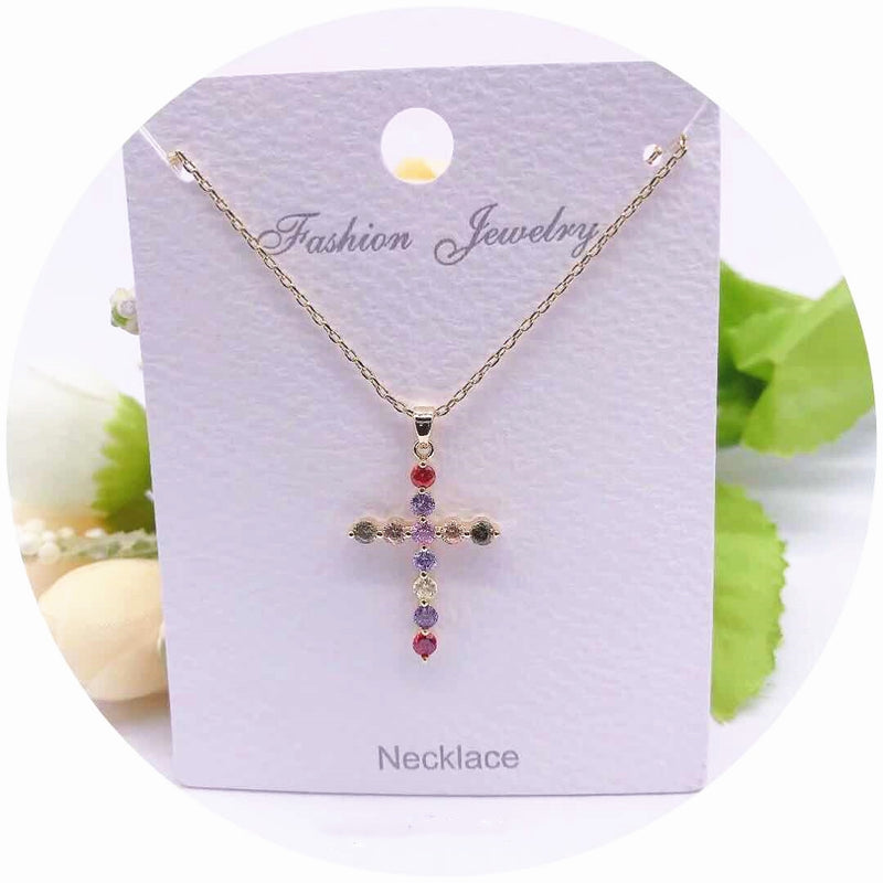 Cross Design Crystal Pendant Necklace